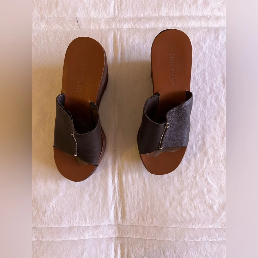 Colin Stuart Suede Mule Platform Sandals Slides Lightweight Size 8 Brown leather